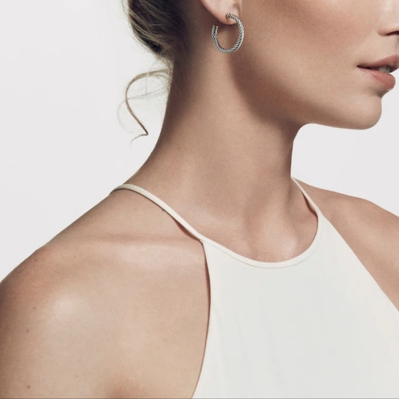 David Yurman Cable Twist Silver Hoop Earrings - Picture 10 of 10